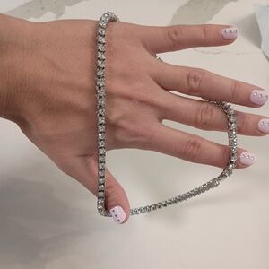 New S925 Sterling Silver Hip Hop Tennis Necklace with 4mm Moissanite, 20 Inch